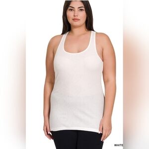 #1402 Zenana Curvy - Racer Back Cotton Rib Tank (White)